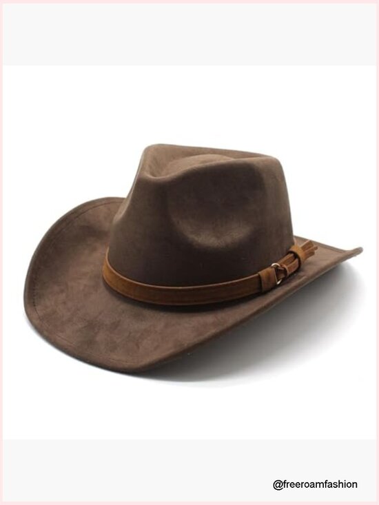 Vintage Wide Brim Western Cowgirl Hat with Belt for Party
